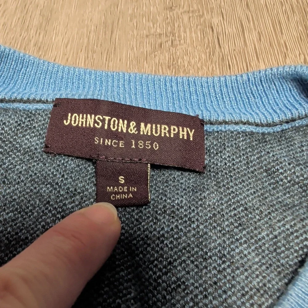 Johnston & Murphy V-Neck Sweater Mens S Blue Excellent Silk Alpaca Blend 74-1292